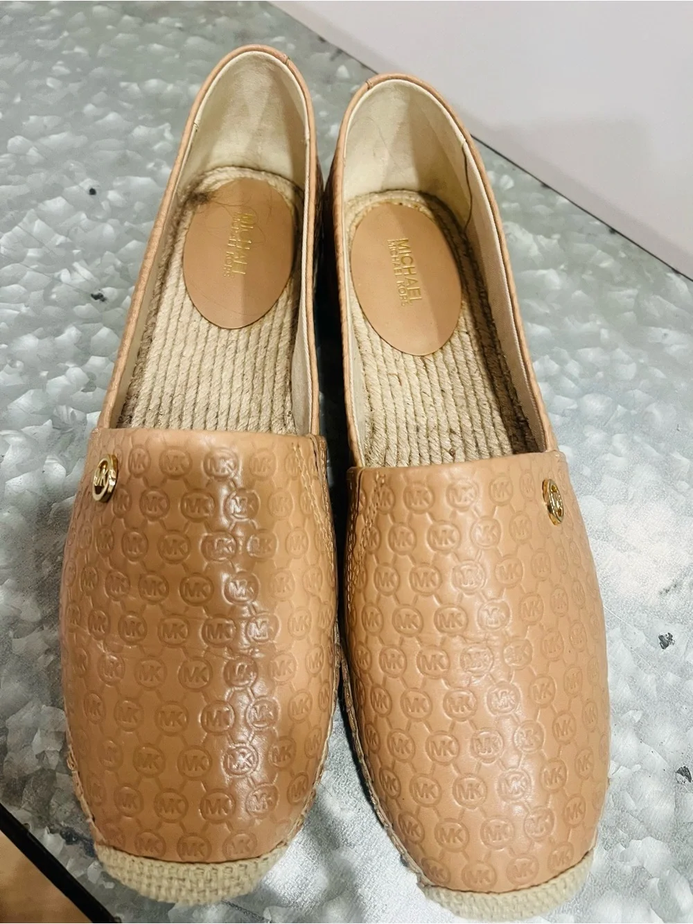 Michael Kors Tan Embossed Leather Espadrille Flats